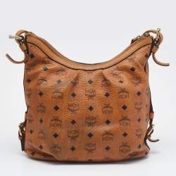 MCM Cognac Visetos Coated Canvas and Leather Hobo