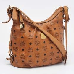 MCM Cognac Visetos Coated Canvas and Leather Hobo