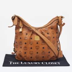 MCM Cognac Visetos Coated Canvas and Leather Hobo