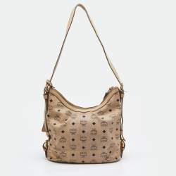 Pre Owned MCM Beige Visetos Coated Canvas and Leather Hobo