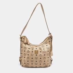 Pre Owned MCM Beige Visetos Coated Canvas and Leather Hobo