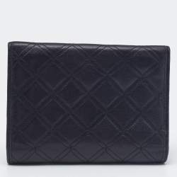 MCM Black Quilted Leather Embellished Flap Compact Wallet