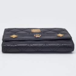 MCM Black Quilted Leather Embellished Flap Compact Wallet