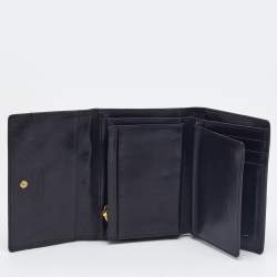 MCM Black Quilted Leather Embellished Flap Compact Wallet