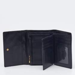 MCM Black Quilted Leather Embellished Flap Compact Wallet
