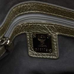 Pre Owned MCM Black/Gold Visetos Coated Canvas, Snakeskin Embossed and Leather Princess Lion Boston Bag