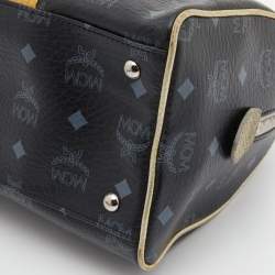 Pre Owned MCM Black/Gold Visetos Coated Canvas, Snakeskin Embossed and Leather Princess Lion Boston Bag