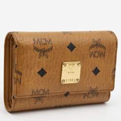 MCM Cognac Visetos Coated Canvas Flap Trifold Wallet