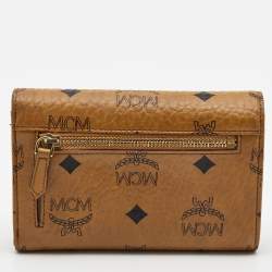 MCM Cognac Visetos Coated Canvas Flap Trifold Wallet
