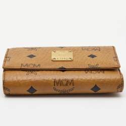 MCM Cognac Visetos Coated Canvas Flap Trifold Wallet