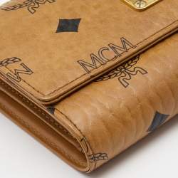 MCM Cognac Visetos Coated Canvas Flap Trifold Wallet