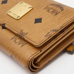 MCM Cognac Visetos Coated Canvas Flap Trifold Wallet