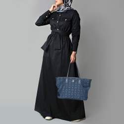MCM Navy Blue Visetos Nylon and Leather Tote