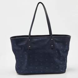 MCM Navy Blue Visetos Nylon and Leather Tote