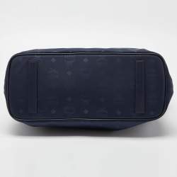 MCM Navy Blue Visetos Nylon and Leather Tote