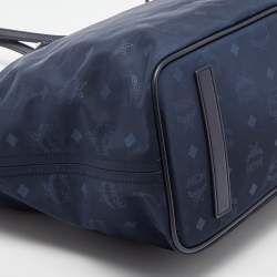 MCM Navy Blue Visetos Nylon and Leather Tote