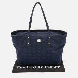 MCM Navy Blue Visetos Nylon and Leather Tote