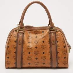 MCM Cognac Visetos Coated Canvas and Leather Satchel