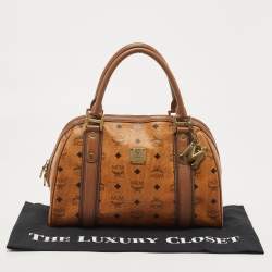 MCM Cognac Visetos Coated Canvas and Leather Satchel