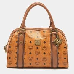 MCM Tracy Shoulder Bag Mini Visetos Cognac in Coated Canvas with Gold-tone  - US
