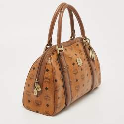 MCM Cognac Visetos Coated Canvas and Leather Satchel