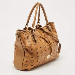MCM Brown Cognac Visetos Coated Canvas Drawstring Bucket Bag