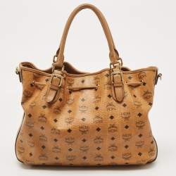 MCM Brown Cognac Visetos Coated Canvas Drawstring Bucket Bag