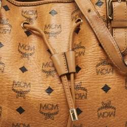 MCM Brown Cognac Visetos Coated Canvas Drawstring Bucket Bag
