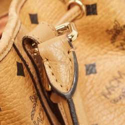 MCM Brown Cognac Visetos Coated Canvas Drawstring Bucket Bag