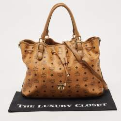 MCM Brown Cognac Visetos Coated Canvas Drawstring Bucket Bag