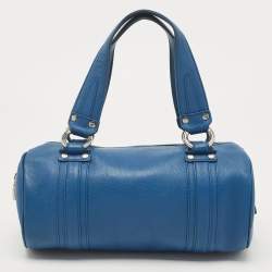 Pre Owned MCM Blue Leather Logo Boston Bag