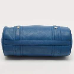 Pre Owned MCM Blue Leather Logo Boston Bag
