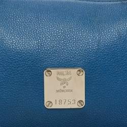 Pre Owned MCM Blue Leather Logo Boston Bag