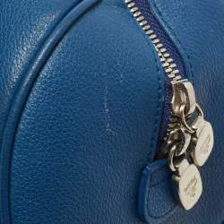 Pre Owned MCM Blue Leather Logo Boston Bag