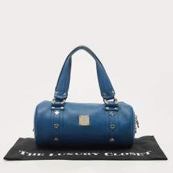 Pre Owned MCM Blue Leather Logo Boston Bag