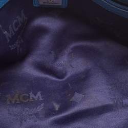 Pre Owned MCM Blue Leather Logo Boston Bag