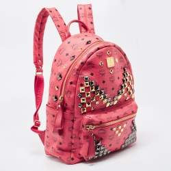 MCM Pink Visetos Coated Canvas and Leather Studs Backpack