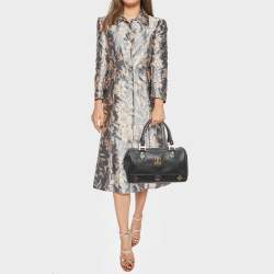 MCM Black Leather Embellished Boston Bag