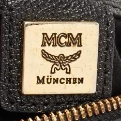 MCM Black Leather Embellished Boston Bag