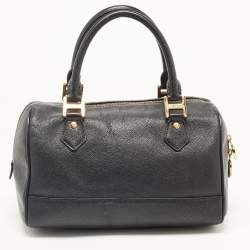 MCM Black Leather Embellished Boston Bag