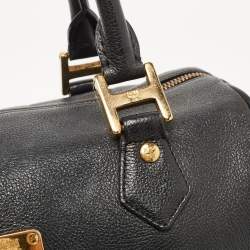 MCM Black Leather Embellished Boston Bag