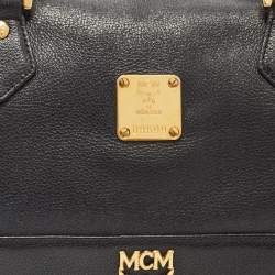 MCM Black Leather Embellished Boston Bag
