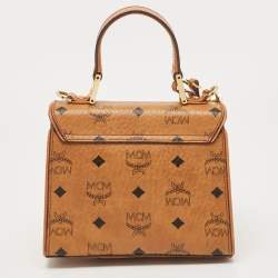 MCM Cognac Visetos Coated Canvas Heritage Top Handle Bag