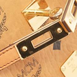 MCM Cognac Visetos Coated Canvas Heritage Top Handle Bag