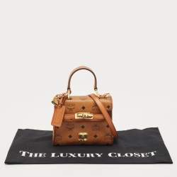 MCM Cognac Visetos Coated Canvas Heritage Top Handle Bag