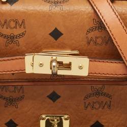 MCM Cognac Visetos Coated Canvas Heritage Top Handle Bag