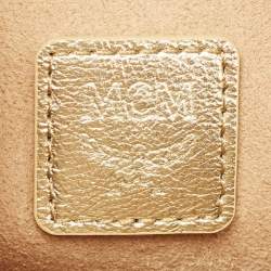 Pre Owned MCM Beige/Gold Lurex Fabric and Laminated Leather Round Crossbody Bag