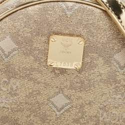 Pre Owned MCM Beige/Gold Lurex Fabric and Laminated Leather Round Crossbody Bag