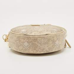 Pre Owned MCM Beige/Gold Lurex Fabric and Laminated Leather Round Crossbody Bag