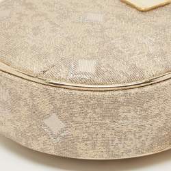 Pre Owned MCM Beige/Gold Lurex Fabric and Laminated Leather Round Crossbody Bag